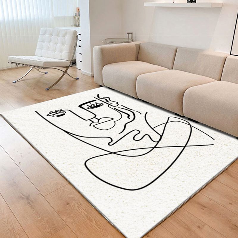 Alfombra de alfombra de alfombra casual de beige alfombra lavable de la línea abstractor de poliéster para sala de estar