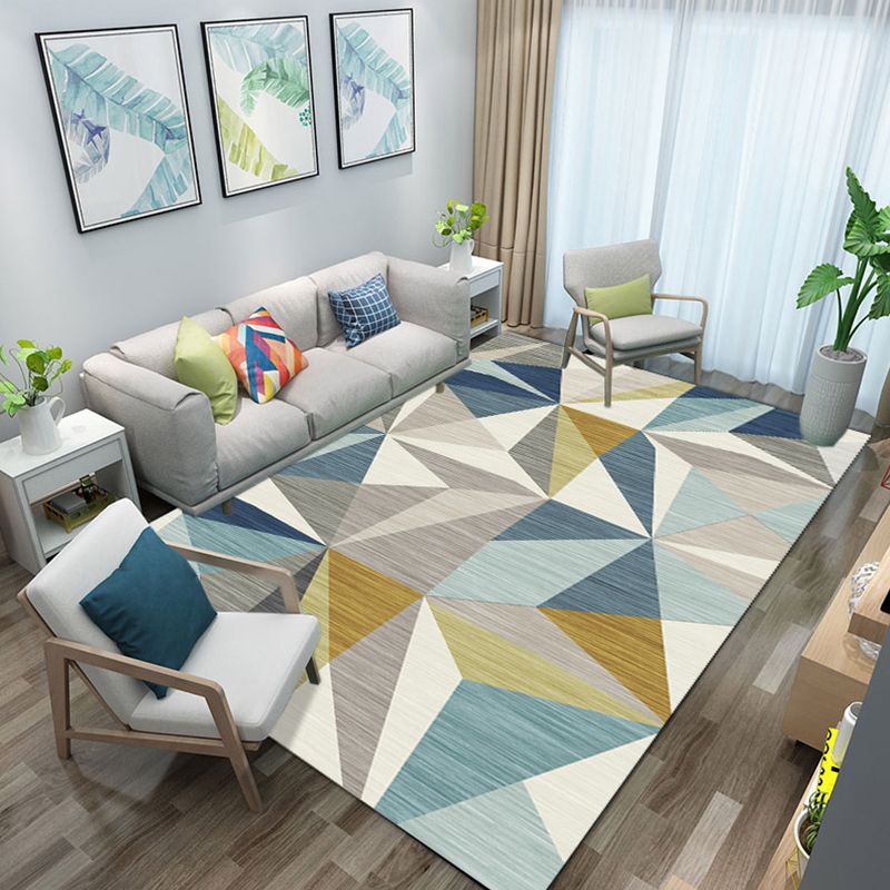 Simple Living Room Rug Multi-Color Geometric Print Indoor Rug Synthetics Anti-Slip Backing Stain-Resistant Carpet