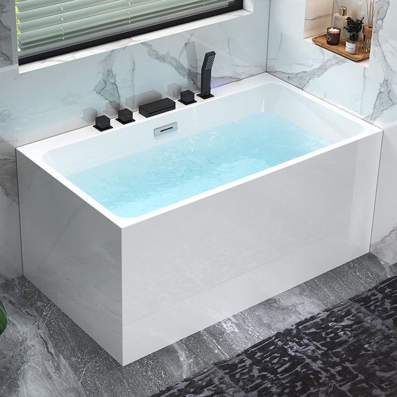 Back to Wall Soaking Bathtub Modern Rectangular Antique Finish Bathtub