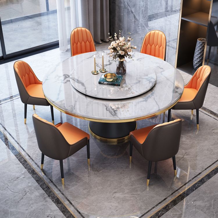 Marble Dining Table Luxury Style Single Pedestal Base Round Scratch Resistant Table for Home