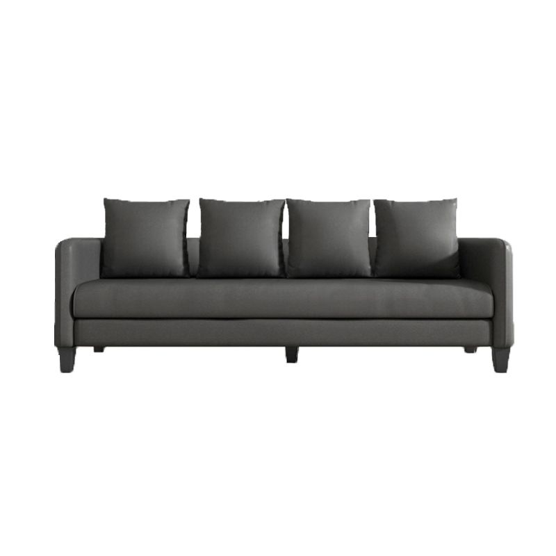 Scandinavian 3-seater Faux Leather Sofa Pillow Back Couch with Tuxedo Arm
