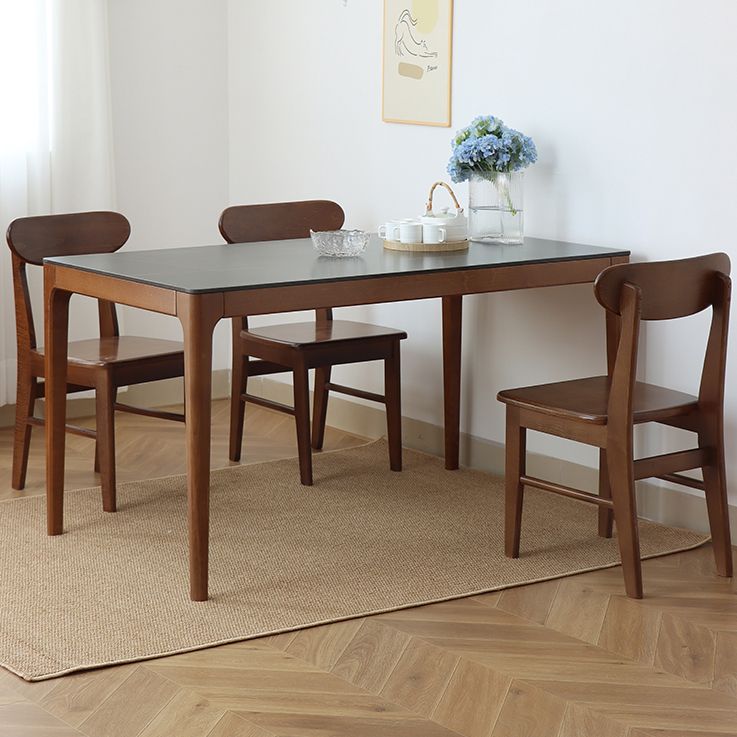 51'' Sintered Stone Rectangle Table Medieval Modern Table with Beech Wood 4 Legs