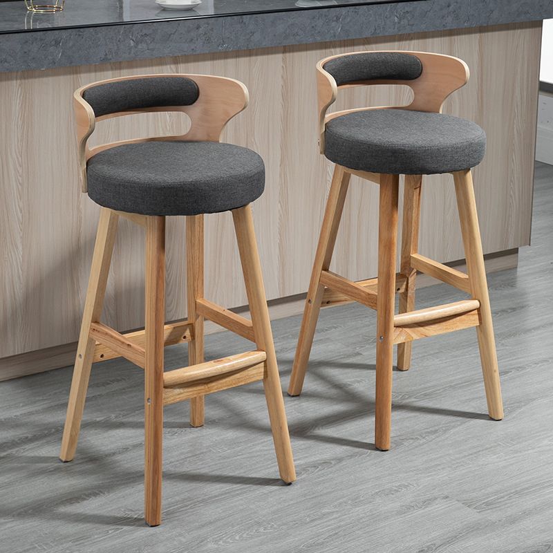 Scandinavian Wood Round Seat Stool Faux Leather Low Back Upholstered Counter Stool