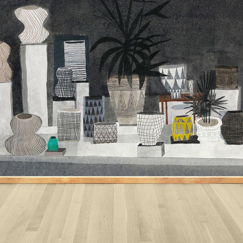 Modern Ceramic Pots Mural Decal Black Dining Room Wall Art, Custom Size Available