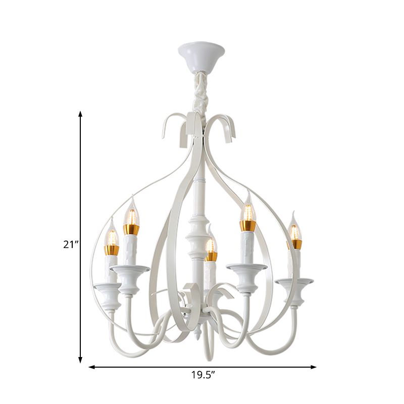 Metal Branch Chandelier Modernism 5 Heads White Pendant Lighting Fixture for Dining Room