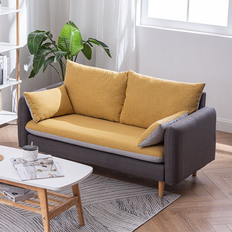 Moderne houten benen stof bank standaard vierkante arm losse achterbank