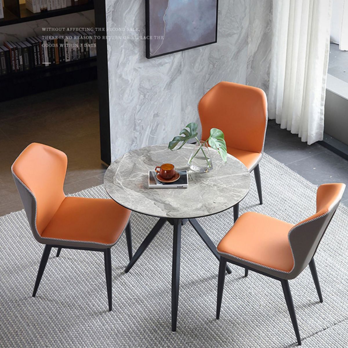 Modern Style Round Dining Table Sintered Stone Table with Metal Base for Home Use