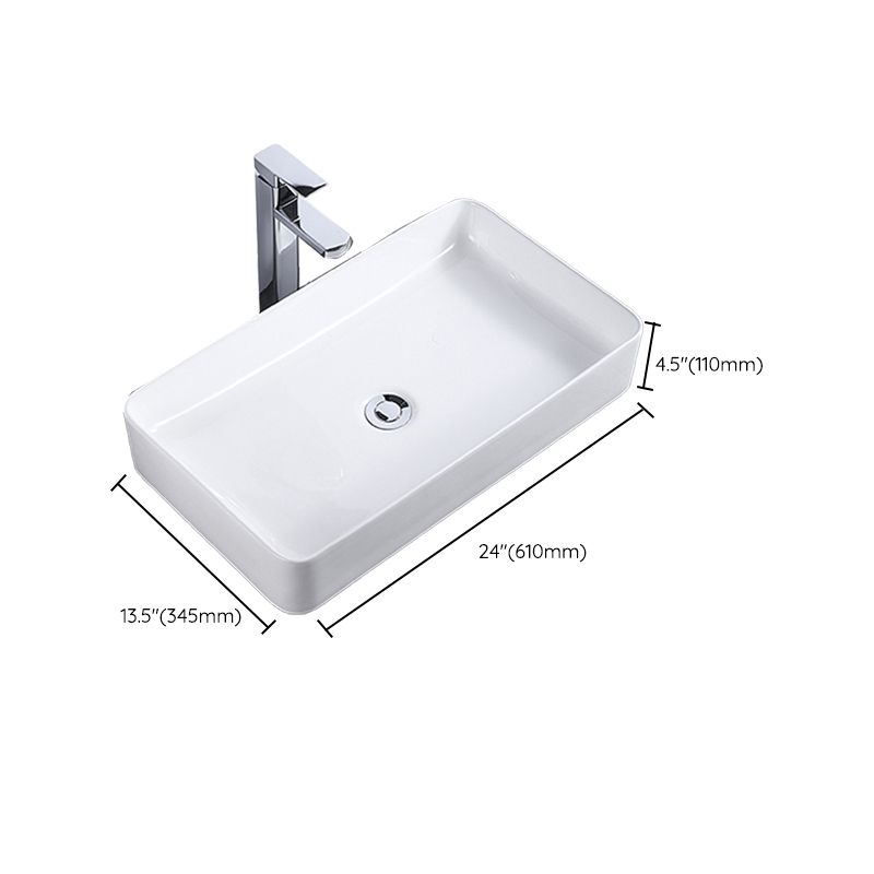 Modern Bathroom Sink Single Faucet Hole Porcelain Rectangular Vessel Bathroom Sink