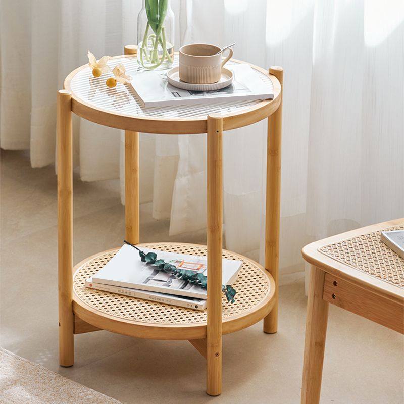 Minimalism Tropical Coffee Table Glass 4 Legs Storage Round Coffee Cocktail Table