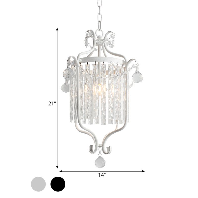 Corridor Corridor Pendant Light Retro Style Iron Iron Single Black / White Suspension Lampe avec Drape à tige de cristal
