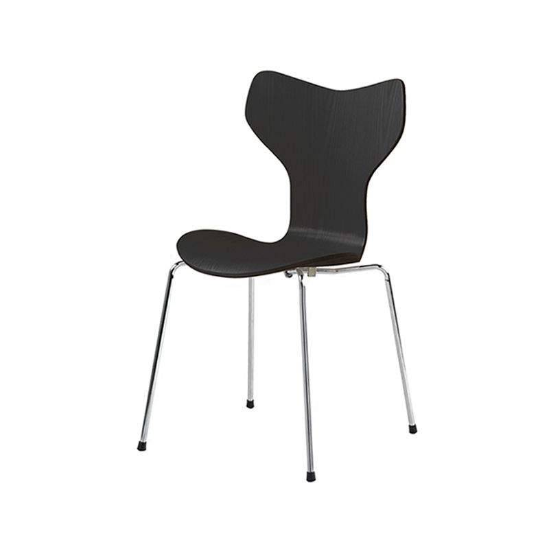 Silver Metal Legs Dining Side Chair Contemporary Wood Armless Dining Chairs