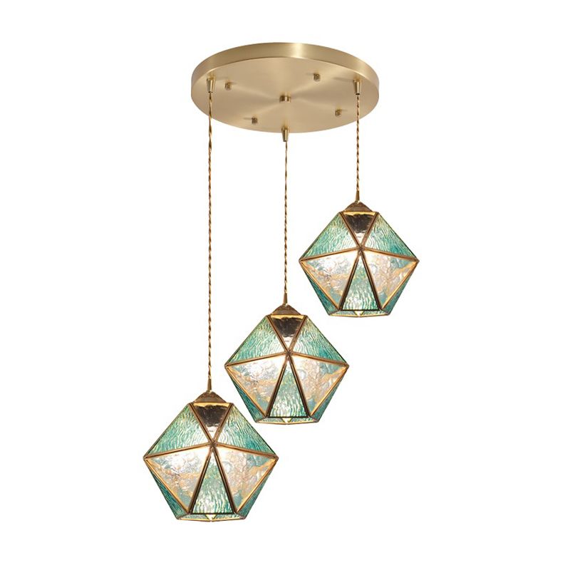 Geometry Shape Hanging Lights Tiffany Style Glass 3 Light Hanging Light Fixtures