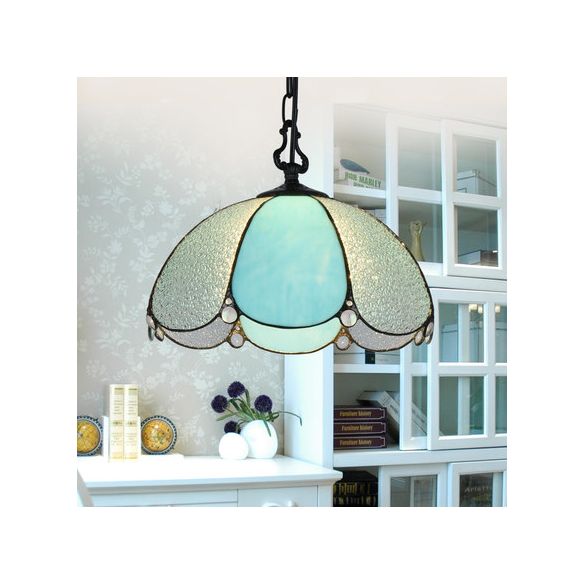 Tiffany Flower Hanging Lamp 1 Bulb Blue/Clear Hand Cut Glass Ceiling Pendant Light for Dining Room