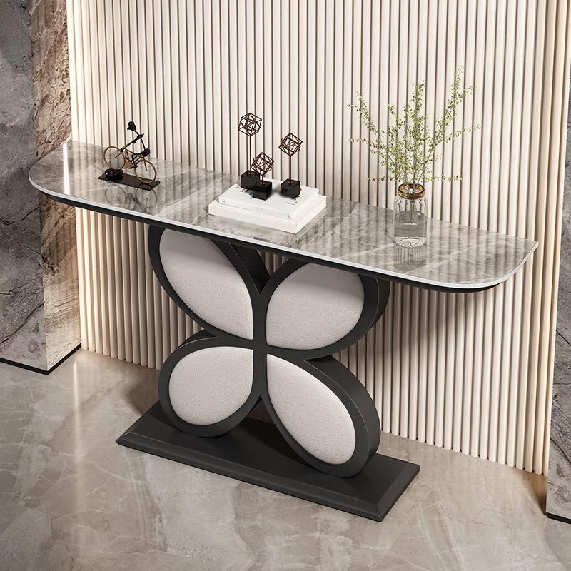 Half Moon Accent Table Antique Finish Console Sofa Table in Stone