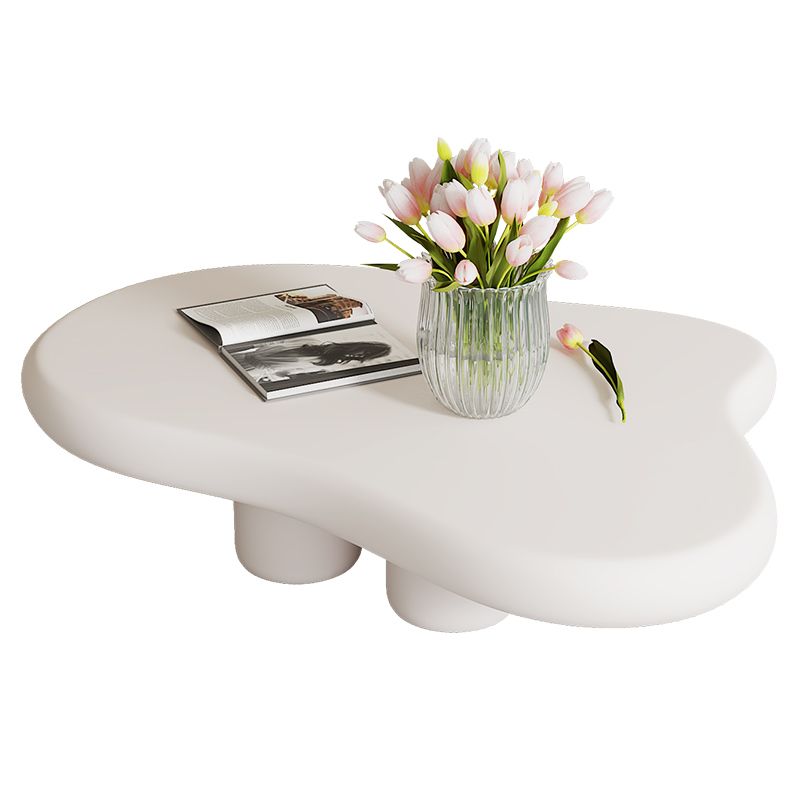 Modern Free Form Coffee Table Wooden 4 Legs Cocktail Table in White