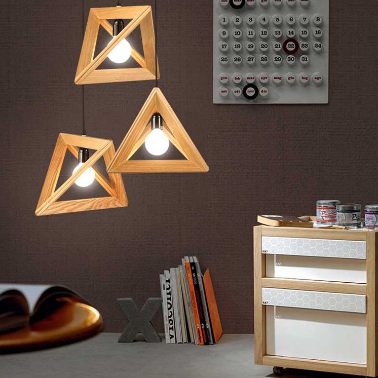 Beige houten driehoek hangende licht lichte Noordse moderne stijl 1 lichte restaurant plafond hanglamp