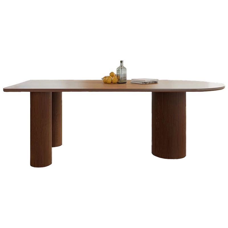 Modern Simple Solid Wood Table for Restaurant Oval Table with Three Pedestal