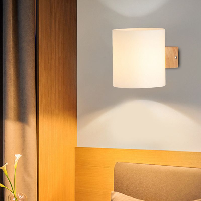 Modern Style Cylinder Shade Wall Lamp Wood Sconces Light for Bedroom