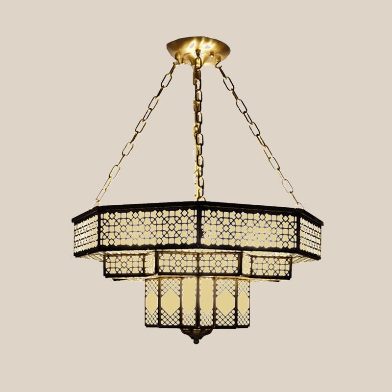 Metallic Brass Flush Lamp Fixture Geometric 7 Lights Traditional Semi Flush Mount Lamp