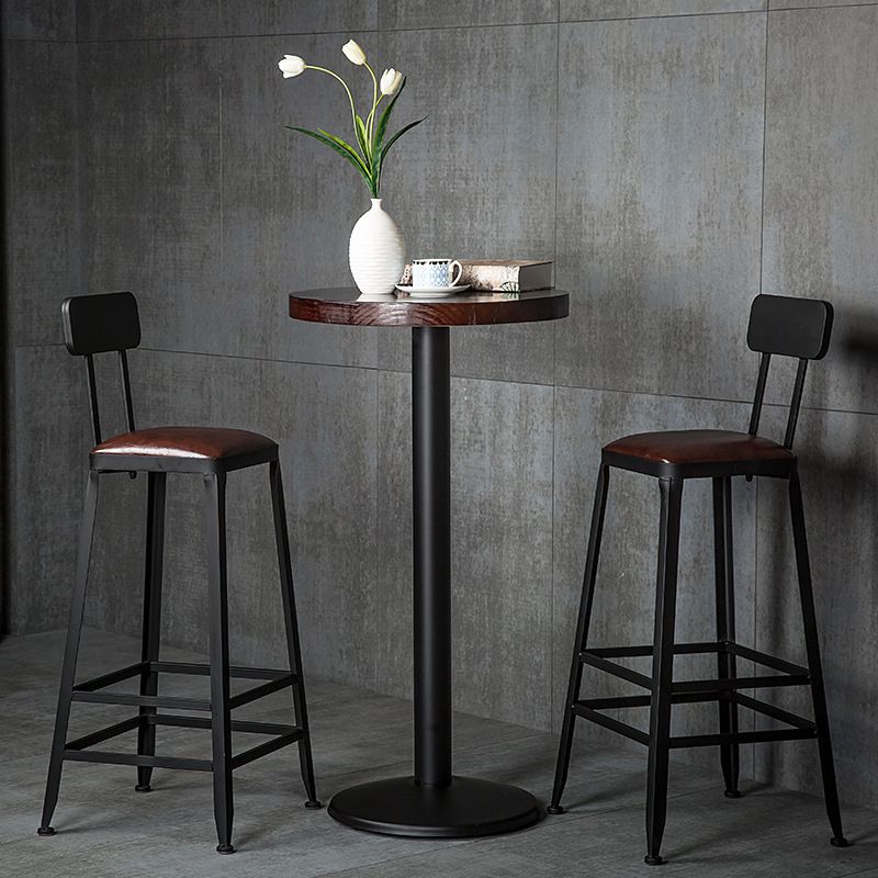 Dining Room Industrial Style Leather Barstool Iron 4 Legs Bar Stool with Pedal
