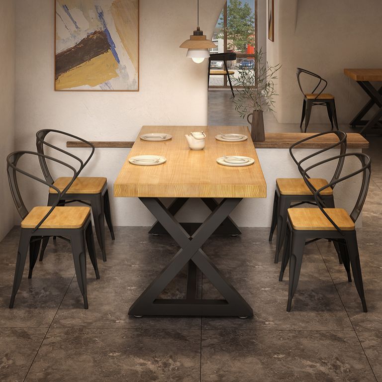 Industrial Style Solid Wood Dining Set with Traditional Height Fixed Table and Trestle Base