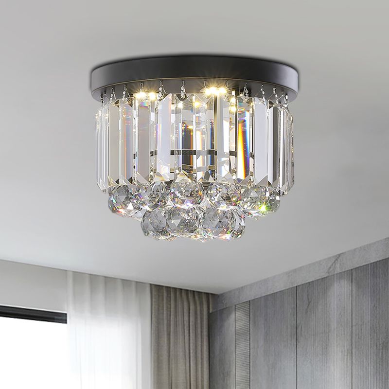 Plafonnier circulaire avec cristal clair/gris fumé, luminaire LED moderne monté au plafond pour couloir