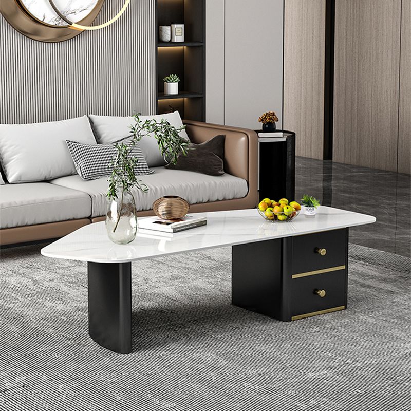 15"H Contemporary Coffee Table Stone Coffee Cocktail Table with Drawer