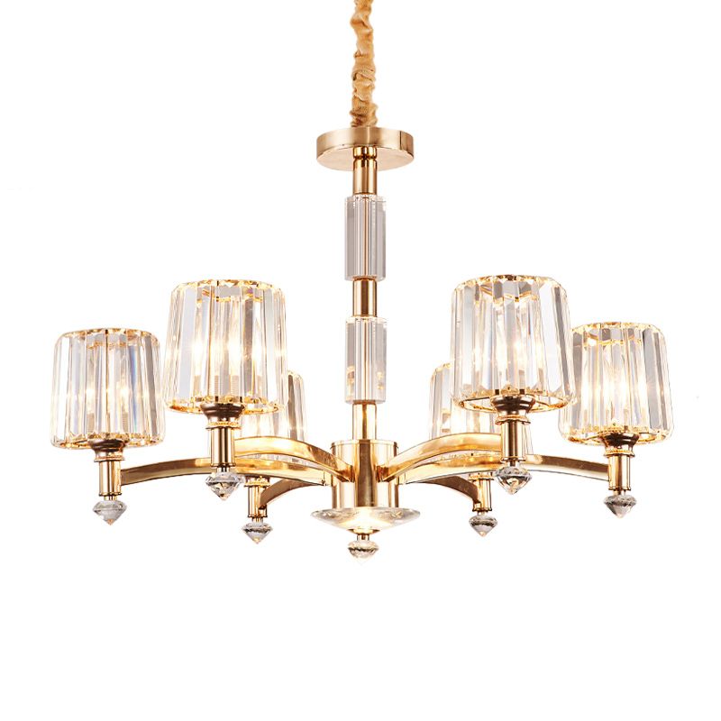 Antique Sputnik Pendant Lighting 6 Bulbs Clear Crystal Block Ceiling Chandelier in Gold for Bedroom