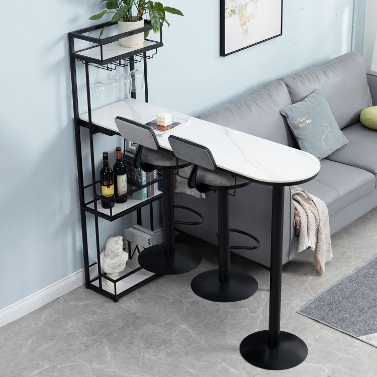 Contemporary Stone Bar Table Set 1/3 Pcs Metal Base Bar Table with Adjustable Stools