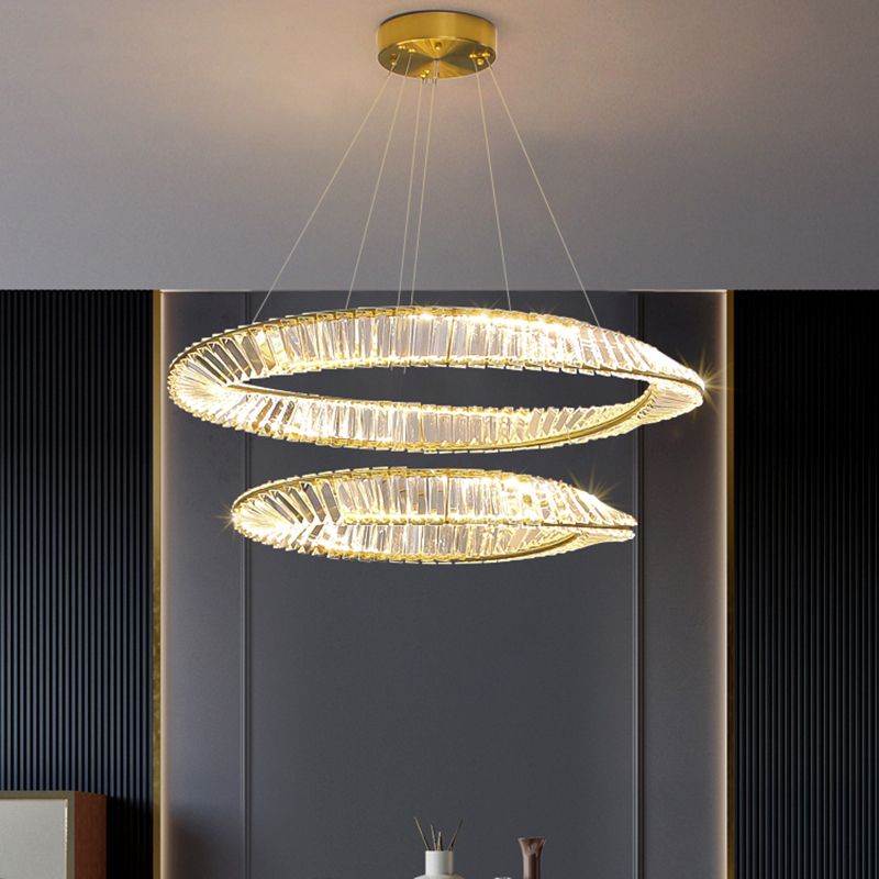 Modern Crystal Chandelier Light Two-tier Pendant Light for Living Room