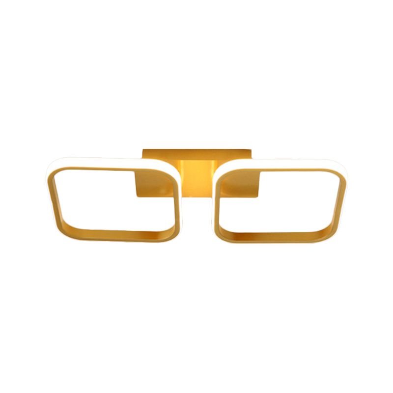 Square Study Room Semi Mount Lighting Acrylic LED Modern Ceiling Lamp in Gold, Warm/White Light
