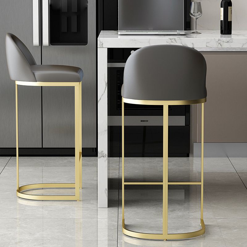 Scandinavian Round Leather Counter Stool Low Back Stools for Kitchen