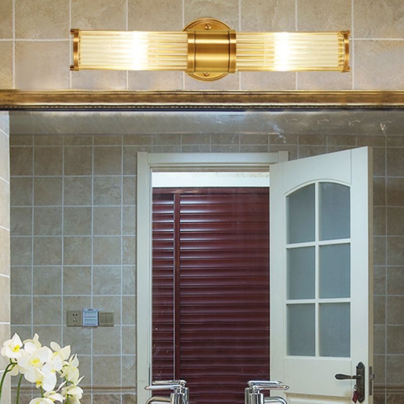 Cylinder Shape Metal Vanity Lamp Modern Style 2 Lights Vanity Light Fixture in Gold