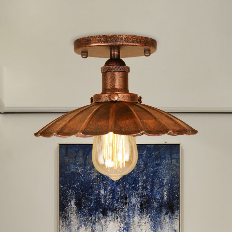 1 kop ijzer semi-inbouwlamp antieke stijl roest/zwart geschulpte schaduw balkon semi-inbouwverlichting