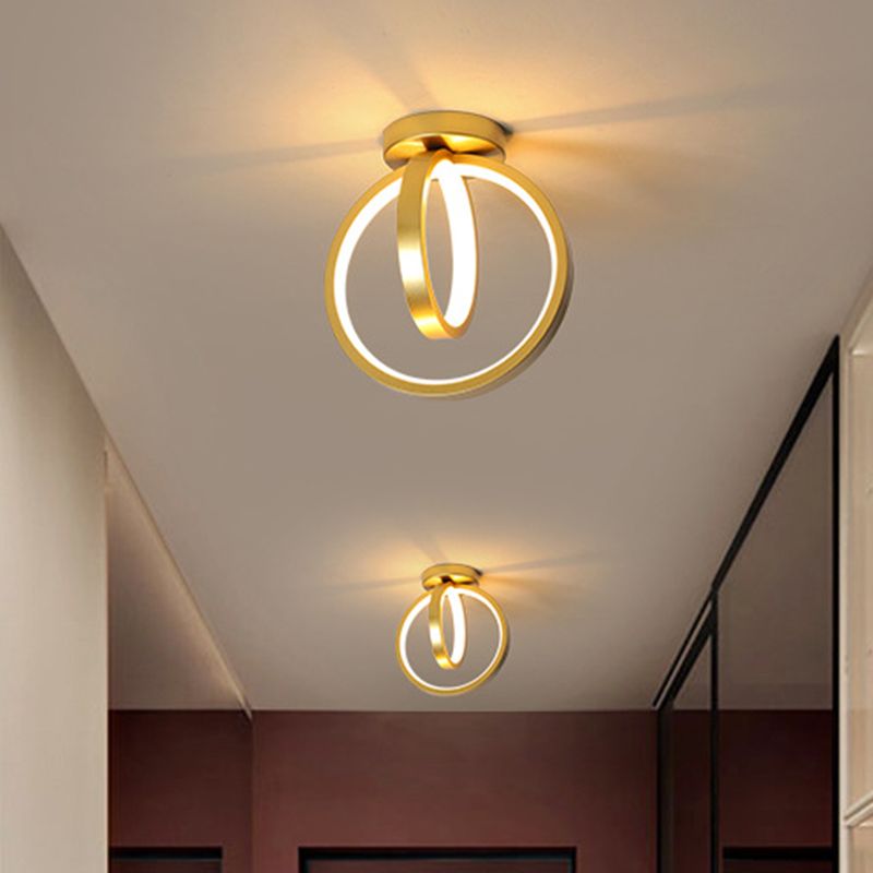 Circular Mini Hallway Flush Light Acrylic LED Minimalist Ceiling Mount Lighting in Black/Gold, Warm/White Light