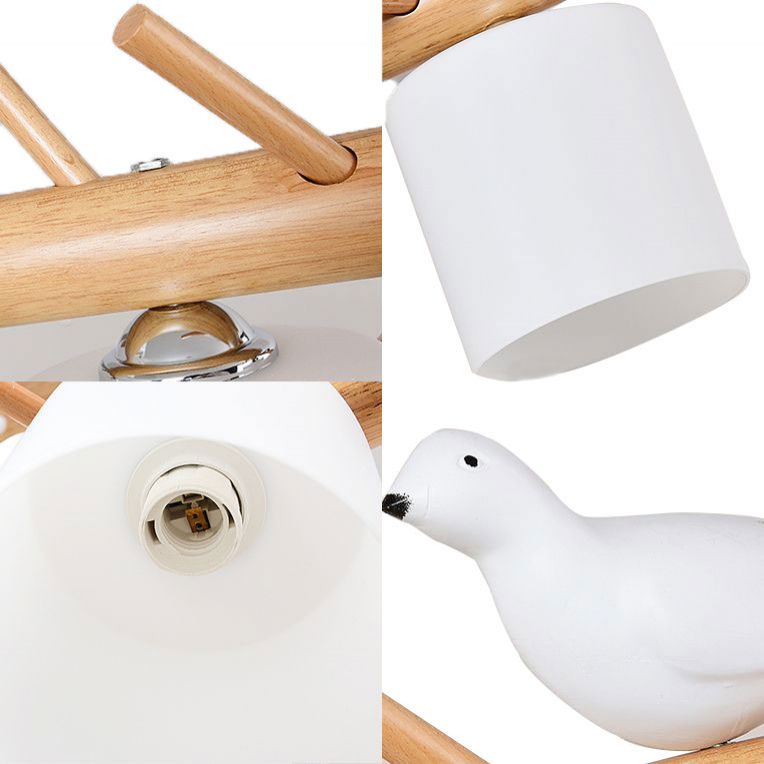 Glass Cylinder Shade Island Light Dining Room 2/3 Lights Wood Hanging Chandelier with Bird Decor