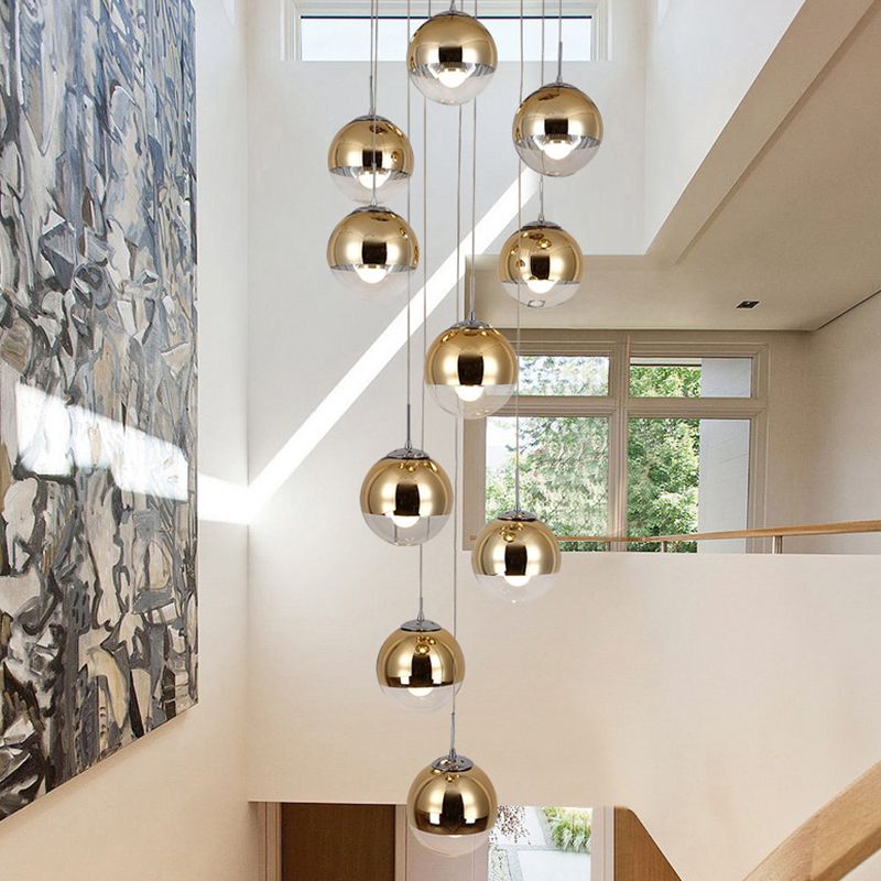 Globe Cluster hanglamp Licht Noordse aluminium trapverlichting met heldere glazen bodem in goud