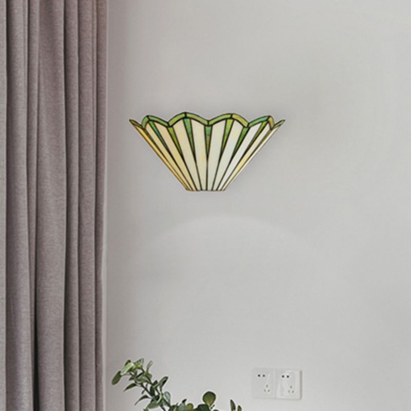 Glass Conical Sconce Light Coffee Shop 1 Light Simple Style Shuttlecock Wall Lamp in Green
