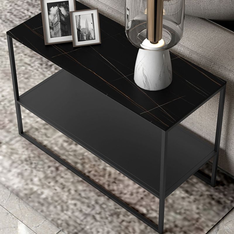 Contemporary Metal Sled with Shelf Rectangular Double Tier Living Room End Table