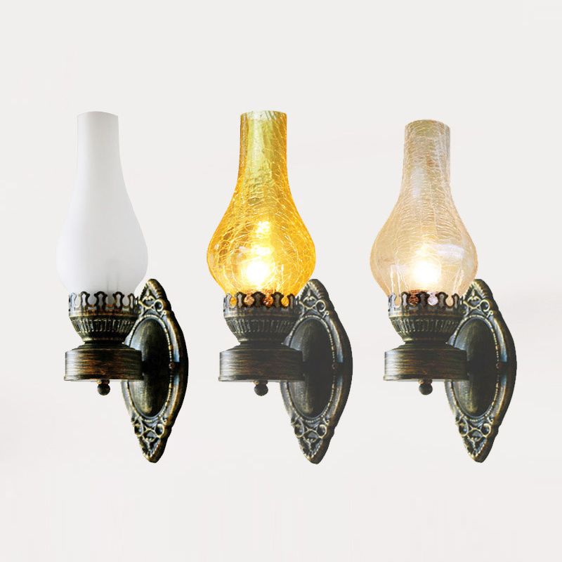 Retro Metal Wall Light Kerosene Wall Sconce with Glass for Coffee Shop