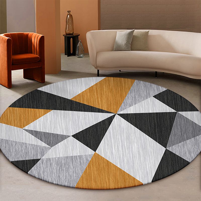 Round Geometric Indoor Rug Modern Patchwork Area Rug Polyester Anti-Slip Carpet for Living Room