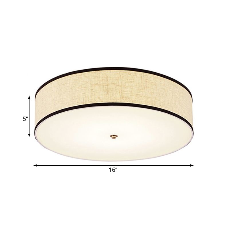 Drum Ceiling Mounted Light Simple Fabric 16"/19.5"/23.5" Dia LED White Flush Mount Lamp
