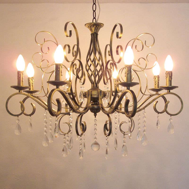 Messing Finish Kerze Kronleuchter Retro Metal Wohnzimmer Anhängerlampe mit Wirbelarm