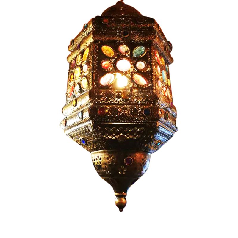 Bronze 1 Light Hanging Pendant Bohemian Metal Lantern Ceiling Light for Restaurant