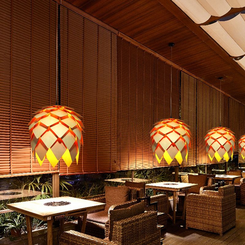 Wood Shaded Pendant Light Contemporary Single Suspension Lighting Fixture for Restaurant