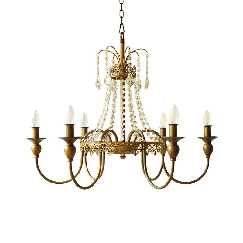 Candelera colgante de vela dorada/gris metal tradicionalista 6 luces de la sala de estar colgante de techo con acento de cristal