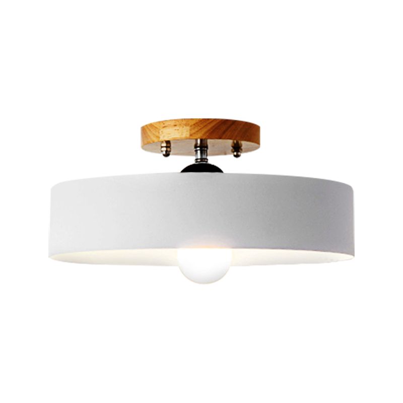 Drum Semi Mount Lighting Modernist Metal 1 Light 12" W Gray/White/Red/Pink Ceiling Mounted Fixture for Living Room