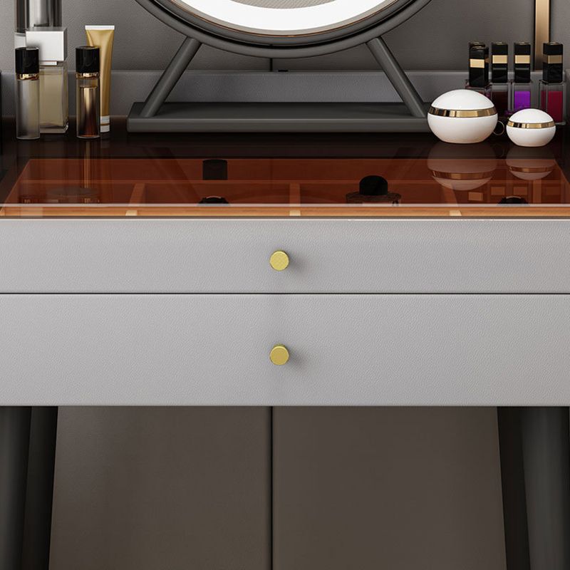 Solid Wood Vanity Table Modern Glass Top Vanity Table and Stool Set with Drawers