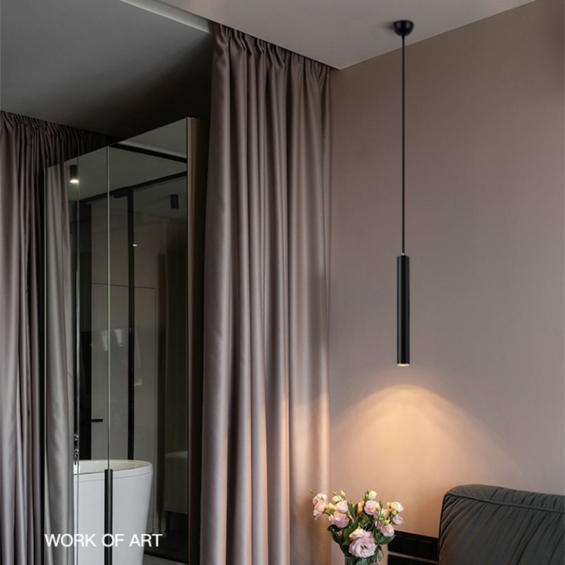 Contemporary Style Cylinder Shape Pendant Lights Metal Hanging Lamps in Black