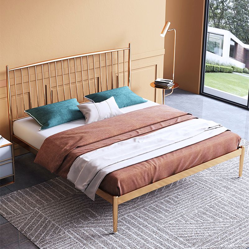 Glam Golden Finish Metallic Bed Wire-Grid Iron Bed Frame with Headboard